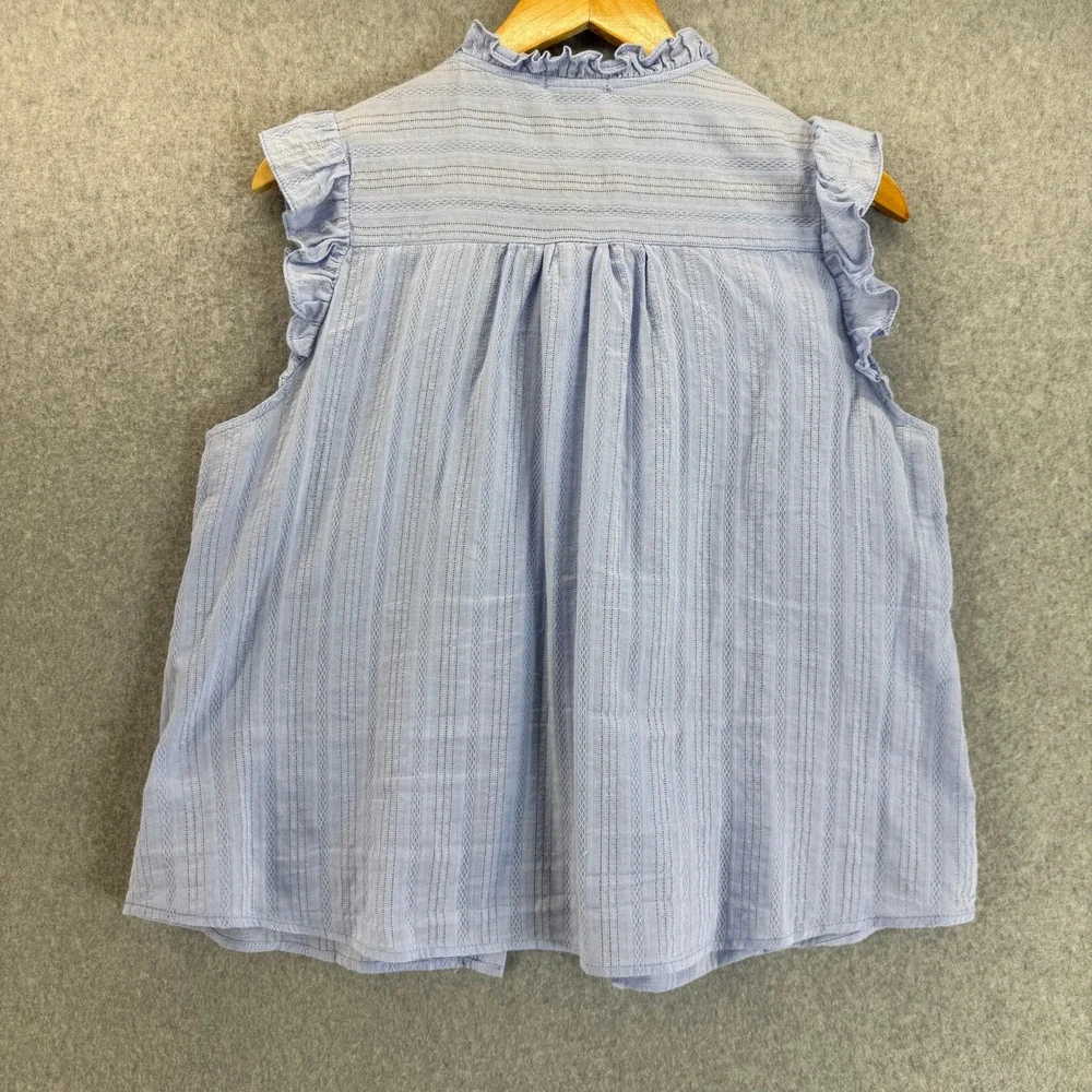 Anna Kay Ruffle Blouse Sleeveless Button Down Top Lace Trim‎ Prep Sky Blue Large - Picture 7 of 12